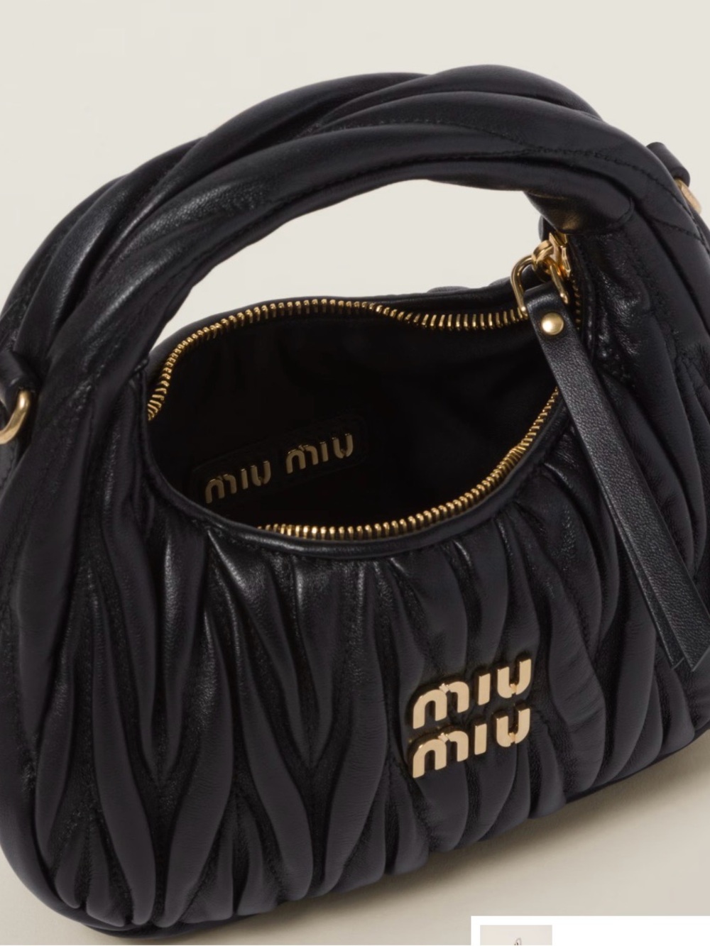 Miu Miu Black Wander Nappa Leather Matelassé Mini Bag with Gold Hardware